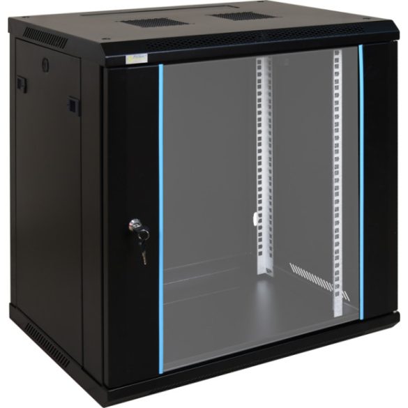 Pulsar RWA1264 19" 12U 600x450 fali rack szekrény; lapra szerelt; fekete