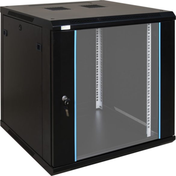 Pulsar RWA1266 19" 12U 600x600 fali rack szekrény; lapra szerelt; fekete