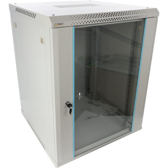 Pulsar RWA1566-G 19" 15U 600x600 fali rack szekrény; lapra szerelt; szürke; könnyített kialakítás