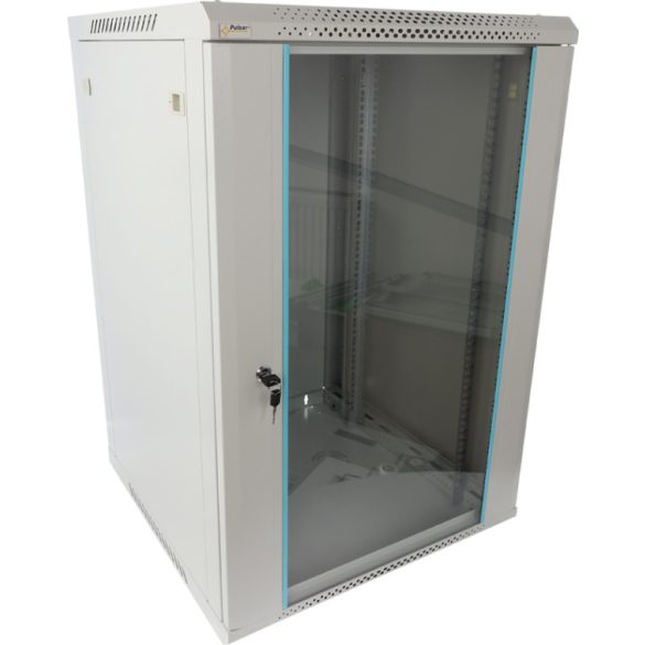 Pulsar RWA1866-G 19" 18U 600x600 fali rack szekrény; lapra szerelt; szürke; könnyített kialakítás