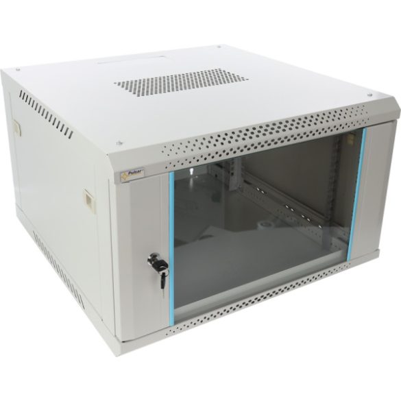 Pulsar RWA666-G 19" 6U 600x600 fali rack szekrény; lapra szerelt; szürke; könnyített kialakítás