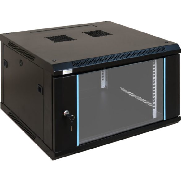 Pulsar RWA666 19" 6U 600x600 fali rack szekrény; lapra szerelt; fekete