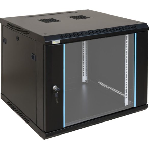 Pulsar RWA966 19" 9U 600x600 fali rack szekrény; lapra szerelt; fekete