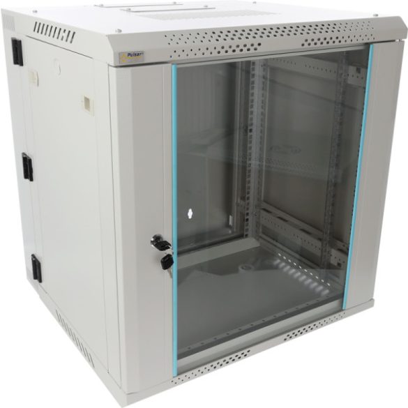 Pulsar RWDA1265-G 19" 12U 600x550 fali rack szekrény; kiforgatható; lapra szerelt; szürke; könnyített kialakítás