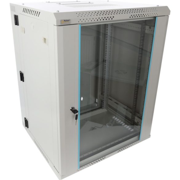 Pulsar RWDA1565-G 19" 15U 600x550 fali rack szekrény; kiforgatható; lapra szerelt; szürke; könnyített kialakítás