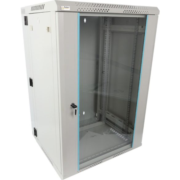 Pulsar RWDA1865-G 19" 18U 600x550 fali rack szekrény; kiforgatható; lapra szerelt; szürke; könnyített kialakítás