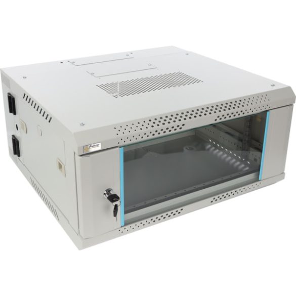 Pulsar RWDA465-G 19" 4U 600x550 fali rack szekrény; kiforgatható; lapra szerelt; szürke; könnyített kialakítás