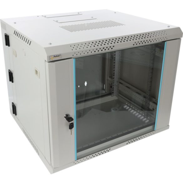 Pulsar RWDA965-G 19" 9U 600x550 fali rack szekrény; kiforgatható; lapra szerelt; szürke; könnyített kialakítás