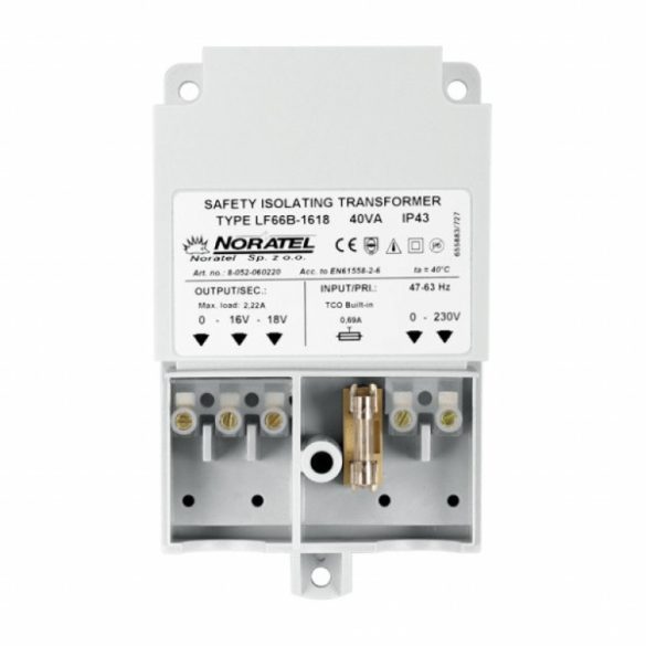 Pulsar TR 40 VA Transzformátor; 230 VAC/18 VAC, 40 VA; OPU-3 P és OPU-4 P dobozhoz