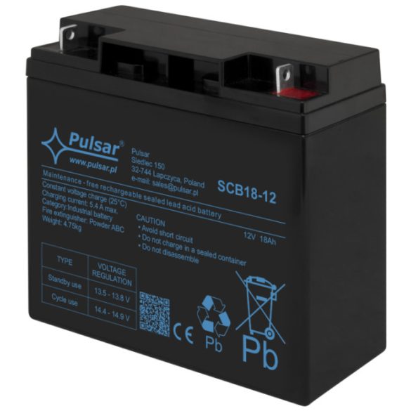 Pulsar SCB18-12 Akkumulátor 12V 18 Ah; SCB széria; csatlakozó: 12mm (F3)
