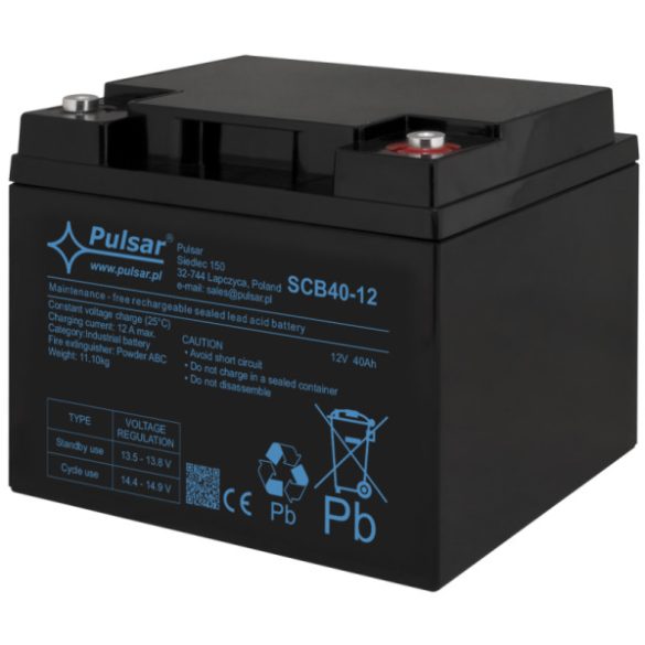 Pulsar SCB40-12 Akkumulátor 12V 40 Ah; SCB széria; csatlakozó: 14mm (F13)