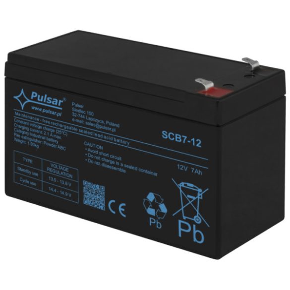 Pulsar SCB7-12 Akkumulátor 12V 7 Ah; SCB széria; T1 (F1) csatlakozó