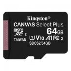  Kingston SDCS2/64GB 64GB microSD kártya; microSDXC; UHS-I Speed Class; U1; V10; adapterrel