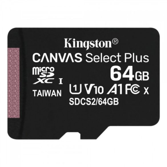 Kingston SDCS2/64GB 64GB microSD kártya; microSDXC; UHS-I Speed Class; U1; V10; adapterrel