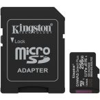   Kingston SDCS3/256GB 256GB microSD kártya; microSDXC; UHS-I Speed Class; U3; V30; adapterrel