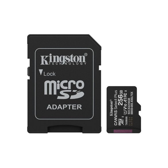 Kingston SDCS3/256GB 256GB microSD kártya; microSDXC; UHS-I Speed Class; U3; V30; adapterrel