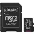   Kingston SDCS3/512GB 512GB microSD kártya; microSDXC; UHS-I Speed Class; U3; V30; adapterrel
