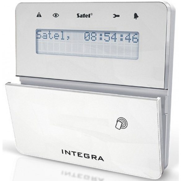 Satel INT-KLFR-WSW LCD kezelő INTEGRA központokhoz; kártyaolvasóval és lenyíló billentyűzetvédővel